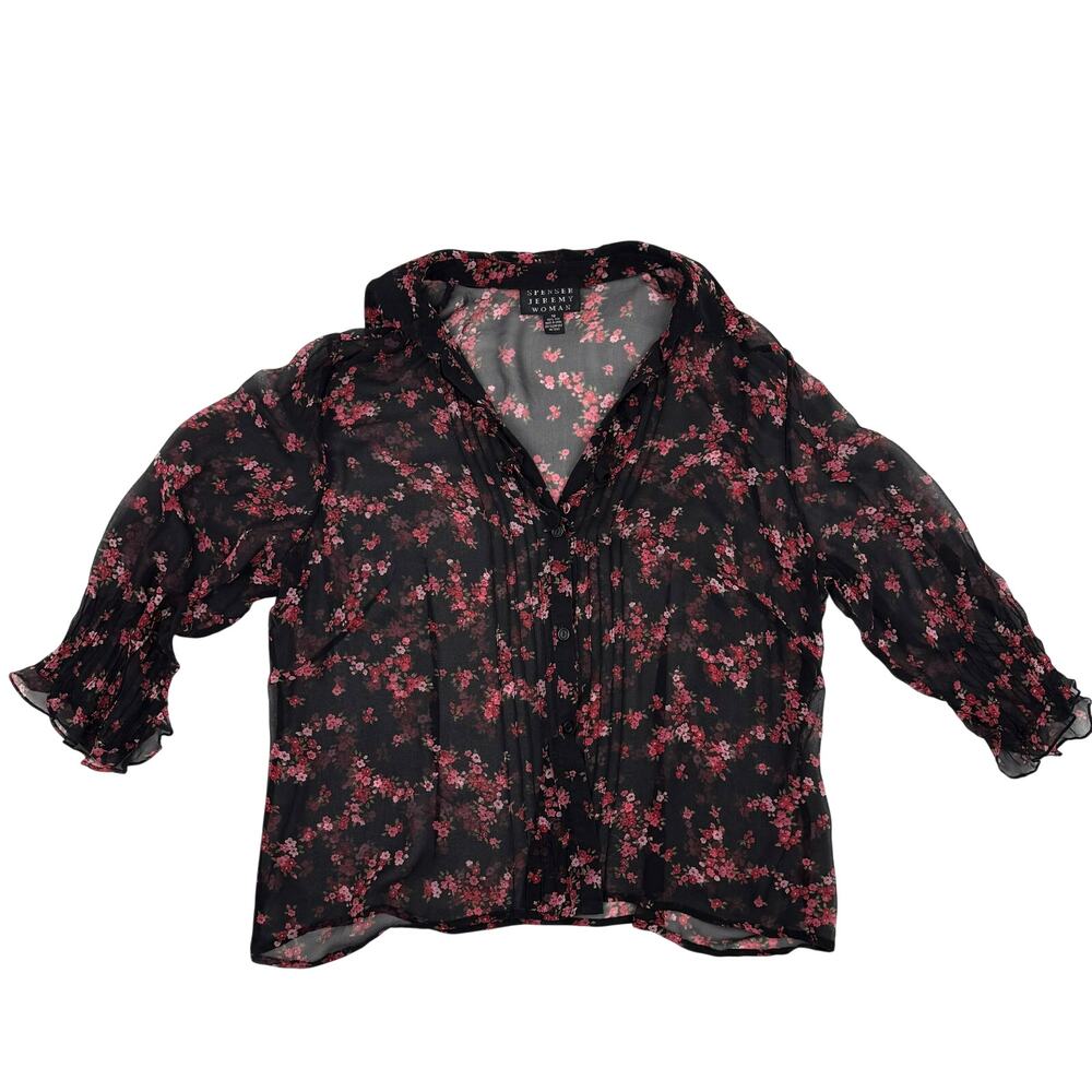 100% Silk Floral Sheer Blouse Size 18 Cottagecore Feminine Spenser Jeremy Woman